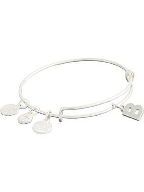 Initial B Silver Expandable Bangle Initials Letter Charm Bracelet, Shiny Finish